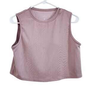 Klassy Network Brami Built In Bra Cropped Tank Top Crew Neck Padded Pink Medium